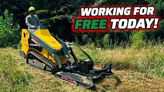 Cutting My Neighbors Over-Grown Brush / Grass For FREE! | Mini Skid Steer × Brush Hog POV!