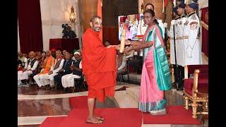 President presents Padma Bhushan to His Holiness Tridandi Chinna Jeeyar Swamiji for Spiritualism