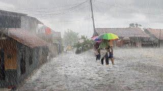 Walk In Heavy Rain and Thunderstorm in Beautiful Village Life | Natural Rain Sounds in the Village