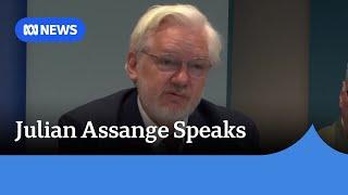 Julian Assange makes first public appearance since leaving prison | ABC News