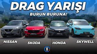 Honda Civic, Skoda Fabia, Nissan Qashqai, Skywell ET5 | Burun Buruna! | Drag Yarışı