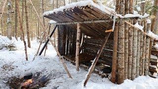 Surviving  24 hours in a Primitive Survival Shelter!