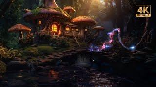 The Magical Mushroom House with Nature & Waterfall Ambience - 4K | Day to Night Every 30 Minutes 