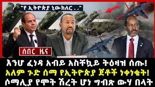 ሰበር ሰበር:እንሆ ፈነዳ አብይ አስቸኳይ ትዕዛዝ ሰጡ! አለም ጉድ ሰማ የኢትዮጵያ ጀቶች ነቀነቁት! ሶማሊያ የሞት ሽረት ሆነ ግብጽ ውሃ በላት!