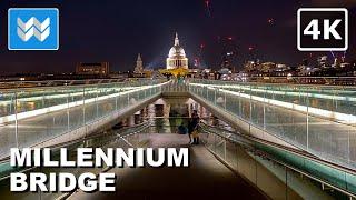 [4K] Millennium Bridge at Night in London UK  Walking Tour Vlog & Vacation Travel Guide