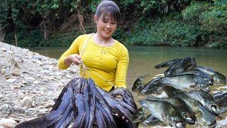 Meeting a school of giant fish - Catching fish traps on a rainy day - Cooking with two orphans