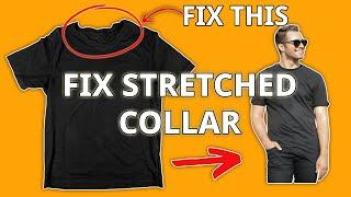 Easy hacks fix stretched t-shirt neckline collar no sew 