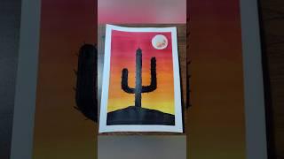 Desert cactus painting #easy#viral#shorts#desert#cactus#painting#sunset#moon#mountain#creative#art