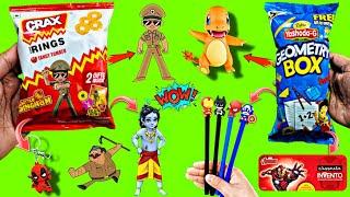  Crax Rings Little Singham Toys Vs Geometry Box Snacks With Free Gifts Inside | Snacks Unboxing ️