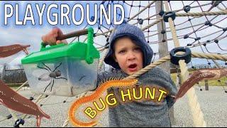 PLAYGROUND BUG HUNT for KIDS!! CENTIPEDES, Slugs, Worms, ROLY POLYS, Maggot & MORE!! Swing and Slide