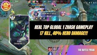 REAL TOP GLOBAL 1 ZHASK GAMEPLAY: 17 KILL, 40% HERO DAMAGE!!! #zhasktop1global #zhaskgameplay