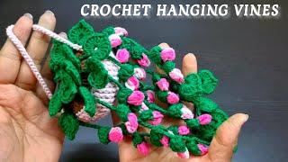 CROCHET HANGING VINES I CROCHET HANGING PLANT WITH FLOWERS l Crochet Flower Basket l