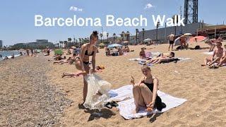 Barcelona Beach Walk - Waterside Barceloneta Walk Towards San Sebastian Beach Barcelona