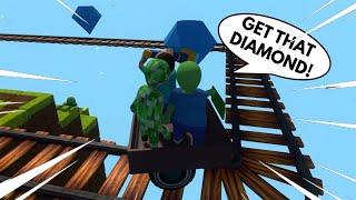 MINECRAFT STEVE ZOMBIE AND CREEPER COLLECTING DIAMONDS in HUMAN FALL FLAT