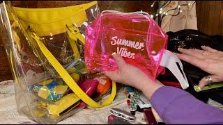 ASMR Purse Rummage! (Whispers w/candy version) Vinyl bags and heavy plastic plus organization.