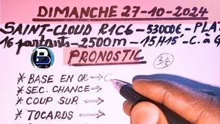 PRONOSTIC PMU QUINTÉ DU DIMANCHE 27/10/2024