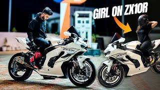 INDIA'S FIRST PEARL WHITE Kawasaki ZX10R Worth 25 Lakh? GIRL RIDING IT 