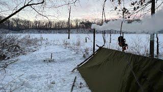 Hot Tent Winter Camping in SNOW | Buschraft Build