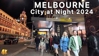 Melbourne Australia at Night City Walking Tour - End of Winter 2024 4K Video