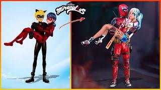 Miraculous: Ladybug And Cat Noir Glow Up Into Deadpool, Harley Quinn - Miraculous Transformation