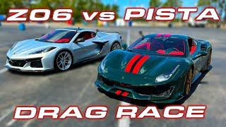 Z06 out launches Pista? * Chevrolet Corvette C8 Z06 vs 850HP Ferrari Pista 1/4 Mile DRAG RACE