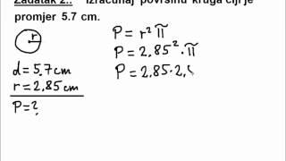 Računamo površinu kruga ako je zadan dijametar/promjer | Površina  kruga - ZADATAK 2.