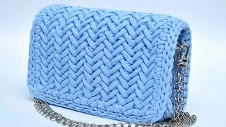 Crocheting a handbag with herringbone pattern Сумочка кроссбоди крючком с узором Ёлочка