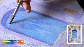 Blue Door in Chefchaouen, Morocco - Preview with Geoff Kersey ⎮ Watercolour Landscapes