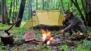 Solo Bushcraft Overnighter - Whelem Shelter / Natural Bed &  Reflector Oven