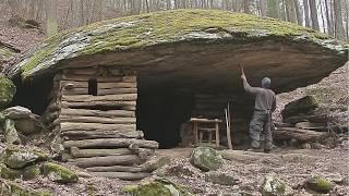 Man Builds Hidden UNDER-ROCK Home in the Forest | Start to Finish by @Outdoor_builder