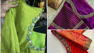 Simple and elegant aari work blouse designs for silk sarees/ Maggam work bridal blouse designs