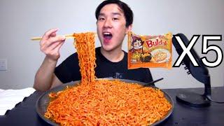 Eating 5 servings of Buldak Quattro Cheese Noodles!