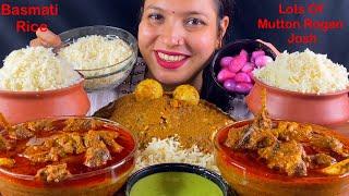 Eating Lots Of Spicy  Mutton Rogan Josh, Egg Curry Chilli Basmati Rice | Indian Food Eating Show