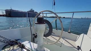 Solo Sailing in the Oakland Estuary, Alameda, San Francisco Bay, California. Testing the Auto-Pilot.