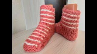 САПОЖКИ-ТАПОЧКИ-НОСОЧКИ. Вязание спицами.Homemade knitted slippers