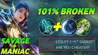 LESLEY 1 HIT SAVAGE & MANIAC!! BEST BUILD AND EMBLEM LESLEY 1 HIT TOP GLOBAL 2025! - MLBB