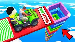 SHINCHAN AND FRANKLIN TRIED THE IMPOSSIBLE RAINBOW TUNNEL DROP HOLI SPECIAL PARKOUR CHALLENGE GTA 5