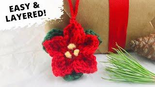 CROCHET POINSETTIA FLOWER ORNAMENT - Free Pattern for Christmas!