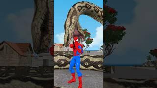 Dinosaurs T-rex rescue Spider-Man from Giant Snake #dinosaur #dinosaurs #spiderman