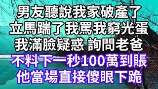 男友聽說我家破產了！立馬踹了我罵我窮光蛋！我滿臉疑惑 詢問老爸！不料下一秒100萬到賬！他當場直接傻眼下跪！#為人處世 #幸福人生#為人處世 #生活經驗 #情感故事#以房养老#唯美频道 #婆