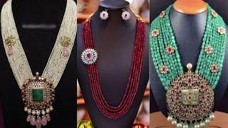 latest royal Pearl necklace designs|Ruby pearl necklace collection|trendy pearl chains