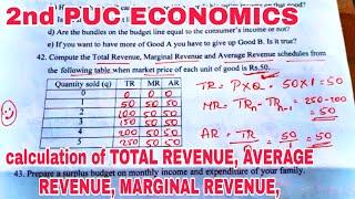 2nd PUC ECONOMICS  calculation of TOTAL REVENUE AVERAGE REVENUE MARGINAL REVENUE 2025 EXAM