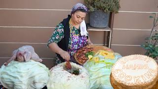 Plov And Chicken In Two Giant Cabbage In A Brick Oven