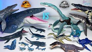 MOSASAURUS VS ELASMOSAURUS & Marine Reptiles! Jurassic World Dinosaurs Toys Collection Battle