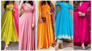 Simple & Stylish Plain Anarkali Suit Design Ideas for girls 2024 | PartyWear Anarkali Suit Designs