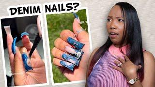 Recreating VIRAL Denim Nails... Let's cut up some jeans!