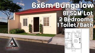 6x6m Bungalow House Design Idea with 2 Bedrooms and 1 Toilet/Bath on an 81sqm Lot