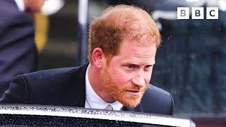 Prince Harry arrives at King Charles's Coronation in Westminster Abbey - BBC