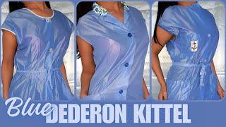 Blaue DDR Dederon Nylon Kittelschürzen | Nylon Smock #nylon #apron #kittelschürze #smock