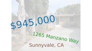 $945,000 home for sale in Sunnyvale, CA (1265 Manzano Way, 94089)